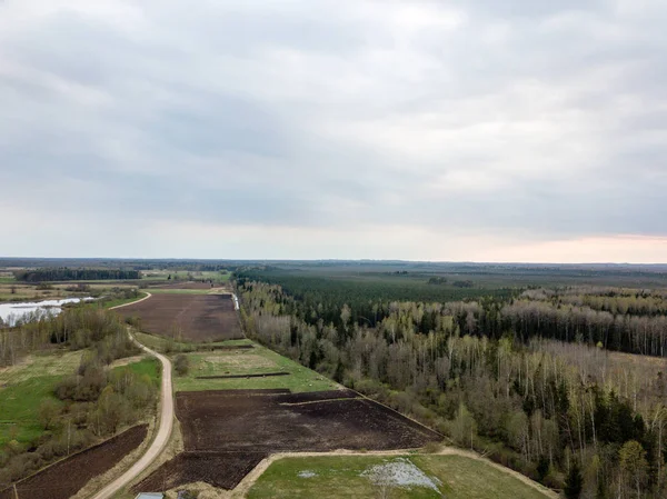 drone image. aerial view of rural area with gravel road network