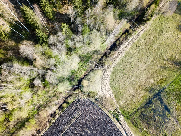 Imagem de drone. vista aérea da área rural com recém-cultivado um — Fotografia de Stock