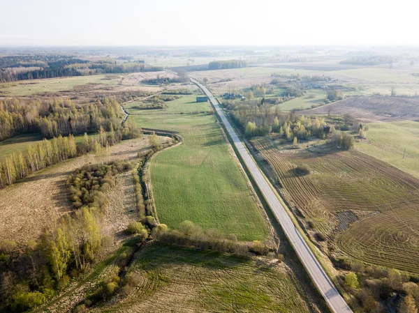 Drone image. aerial view of rural area with gravel road network — Stock Photo, Image
