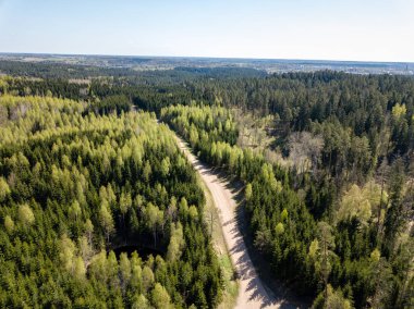 Drone görüntü. hava alanları ve ormanları ile kırsal alan görünümünü bir