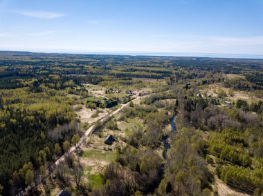 Drone görüntü. ormandan nehirde ile kırsal bölgenin havadan görünümü