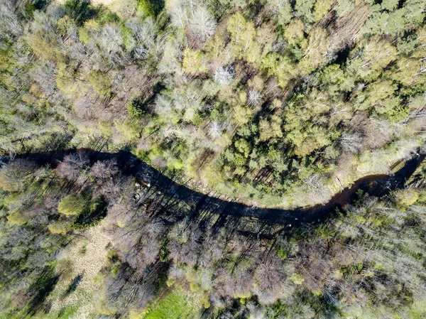 Imagem de drone. vista aérea da área rural com rio na floresta a partir de — Fotografia de Stock