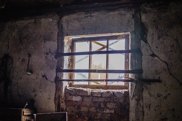 Old Abandoned House Interior Broken Furniture Empty Windows Woodwork Details — Stock Photo, Image