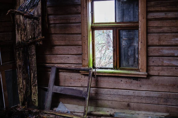 Old Abandoned House Interior Broken Furniture Empty Windows Woodwork Details — Stock Photo, Image