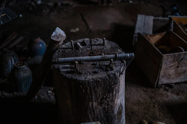 Old Abandoned House Interior Broken Furniture Empty Windows Woodwork Details — 스톡 사진