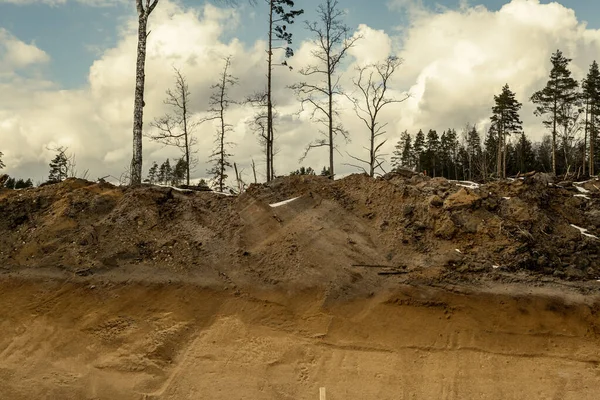 Sitio Construcción Nueva Carretera Bosque Invierno Con Nieve Barro —  Fotos de Stock