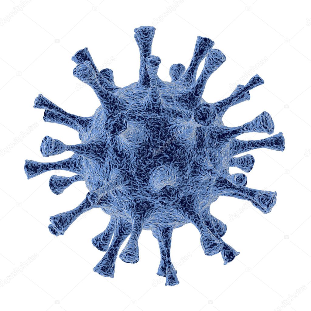 Big realistic macro blue coronavirus and virus, bacterium spikes sucker under the microscope isolated on white background. 3d illustration