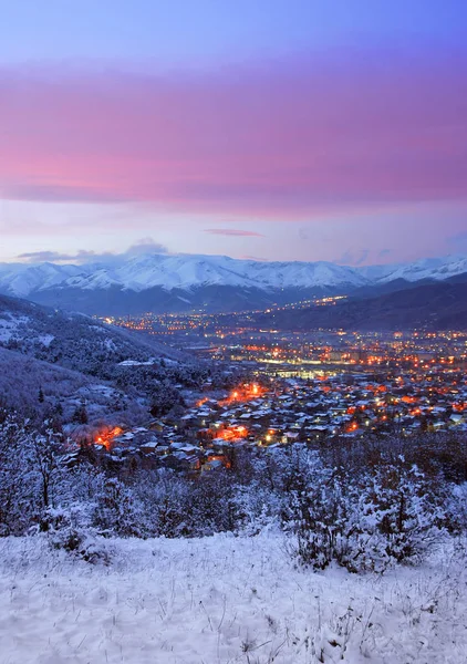 Χειμερινό Ηλιοβασίλεμα Και Βράδυ Στην Αρμενία Vanadzor — Φωτογραφία Αρχείου