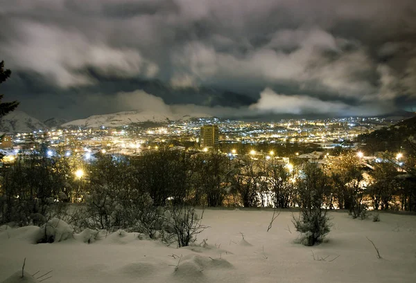 Inverno Notte Città Vanadzor Armenia — Foto Stock