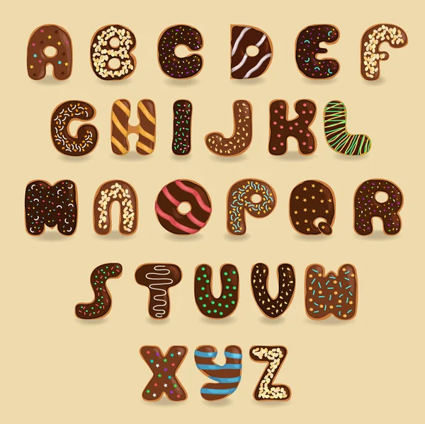 초콜릿 도넛 폰트입니다. 예술적 알파벳 — 스톡 벡터