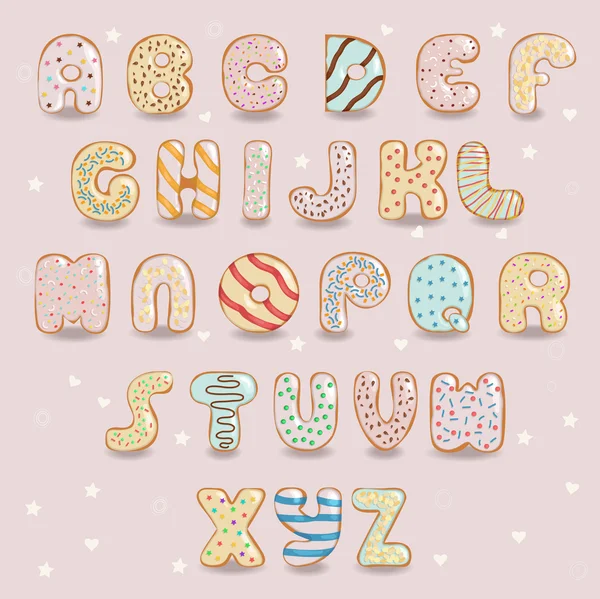 Λευκή σοκολάτα ντόνατς γραμματοσειρά. Καλλιτεχνική αλφάβητο — Φωτογραφία Αρχείου