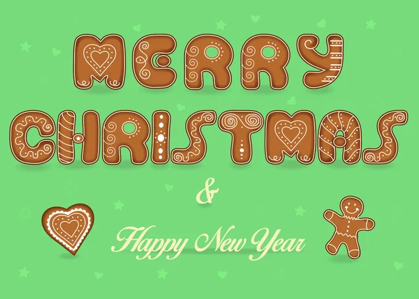 Merry Christmas. Happy New Year. Gingerbread font — Stock Vector