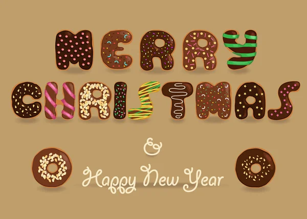 Merry Christmas. Chocolate Donuts font — Stock Vector