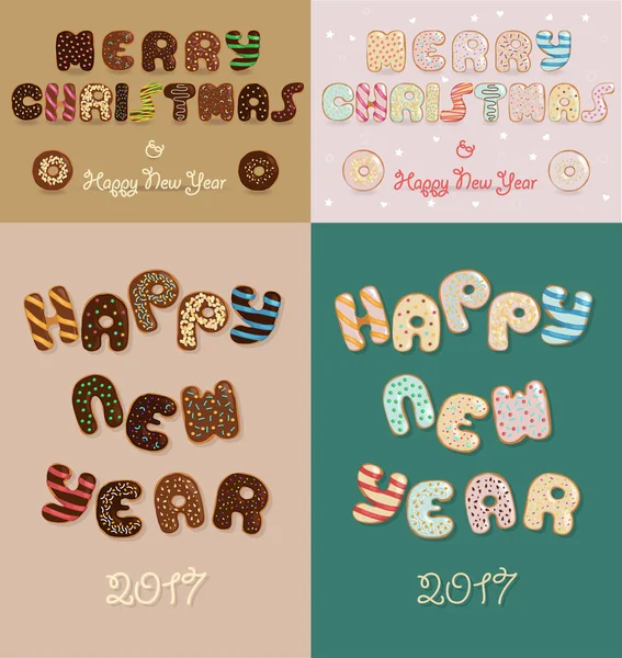 Feliz Natal. Ano Novo 2017. Donuts de chocolate — Vetor de Stock
