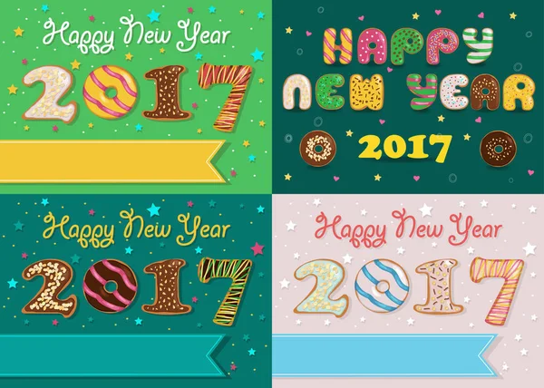 Happy New Year 2017. Colorful Donuts font