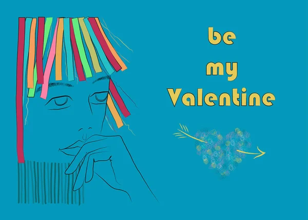 Sé mi Valentine. Chica con el pelo colorido —  Fotos de Stock