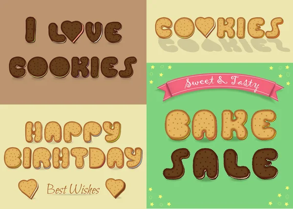 Inscriptions by sweet cookies font — Stock Vector