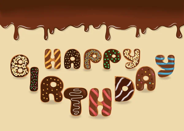Feliz Aniversário. Donuts de chocolate — Vetor de Stock