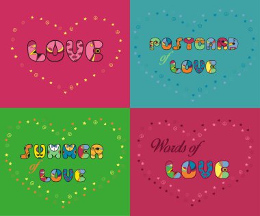 Kartları için romantik yazıtlar kümesi