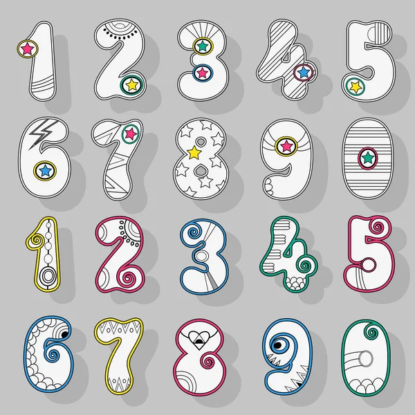 Números blancos con decoración colorida — Vector de stock
