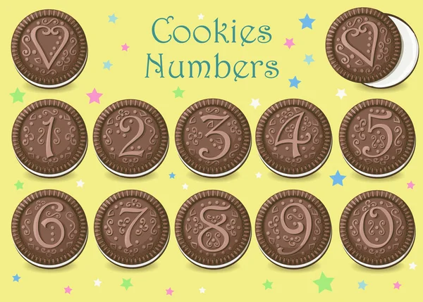 Numéros de biscuits au chocolat — Image vectorielle