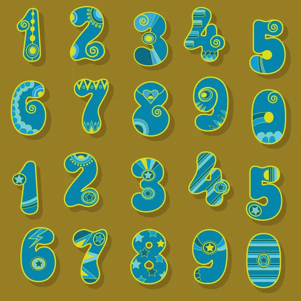 Números azul y amarillo. Estilo escandinavo — Vector de stock