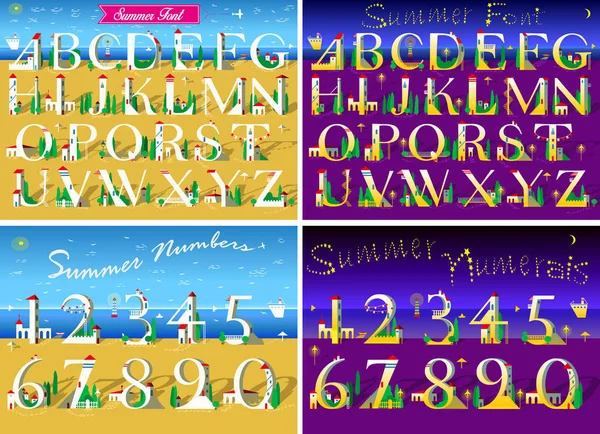 夏季旅行日夜字母表 — 图库矢量图片
