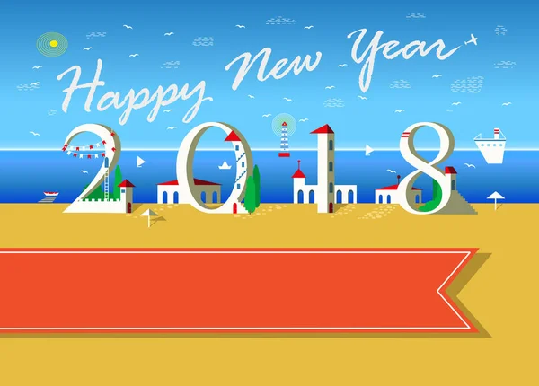 Feliz Año Nuevo 2018. Playa de verano —  Fotos de Stock