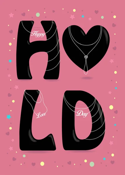 Boldog szerelem nap. Fekete betűk gyöngy gallér — Stock Vector