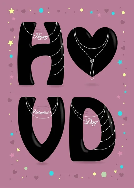 Boldog Valentin-napot. Fekete betűk. Gyöngy nyakörv — Stock Fotó