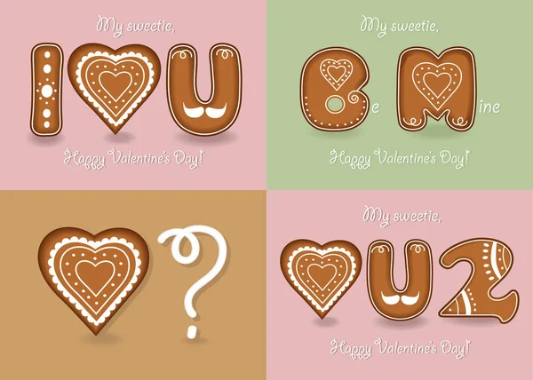 Σύνολο των ρομαντικών καρτών με Gigerbreads cookies — Διανυσματικό Αρχείο