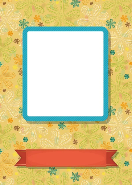 Anmutige Grußkarte Geometrisches Buntes Blumenmuster Blauer Rahmen Für Ein Individuelles — Stockfoto