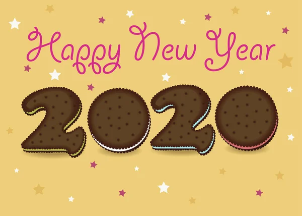 Καλή χρονιά 2020. Μπισκότα σοκολάτας — Διανυσματικό Αρχείο
