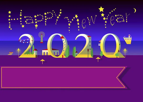 Happy New Year 2020. Stars and Sea — Stock Photo, Image