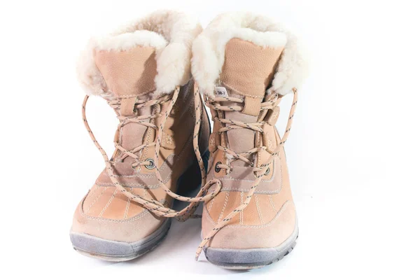 Warm winter boots from skin, suede and fur — Stock Photo, Image