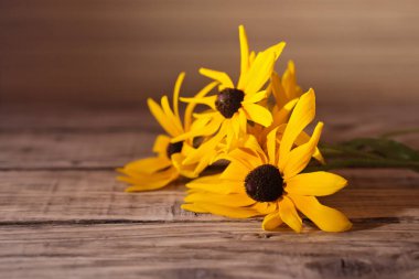 Ahşap bir masa üzerinde bir gerbera sarı çiçek.