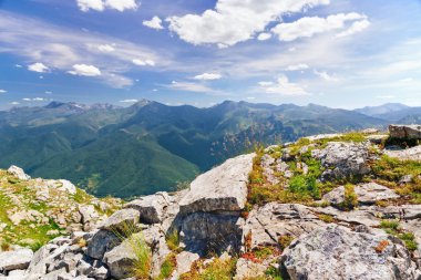 Yeşil dağlar taşlar arasında çim