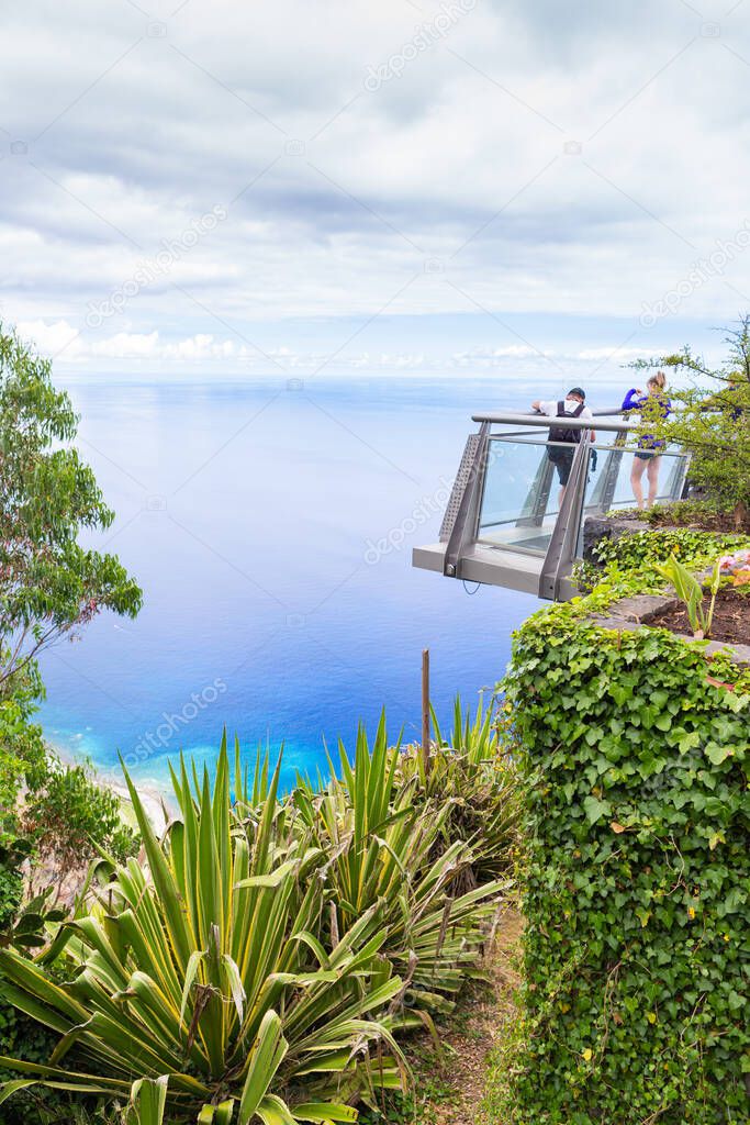 A glass-bottomed viewing point on the Cabo Girao cliff in Madeira, Portugal