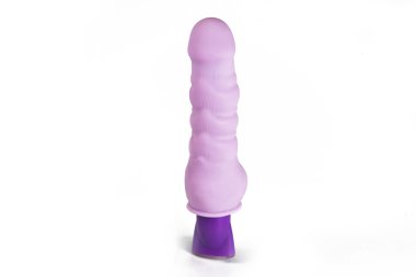purple vibrating dildo sex toy on white background