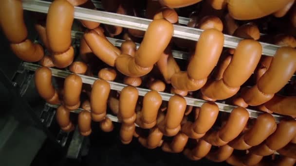 Les saucisses sont fumées dans la fumée . — Video