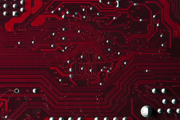 Imagem macro da placa de circuito impresso vermelho - PCB — Fotografia de Stock