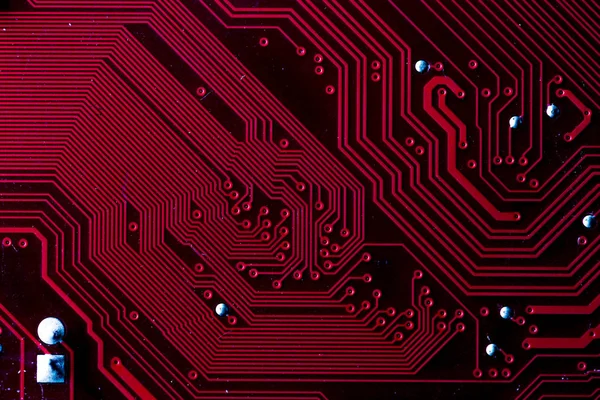 Imagem macro da placa de circuito impresso vermelho - PCB — Fotografia de Stock