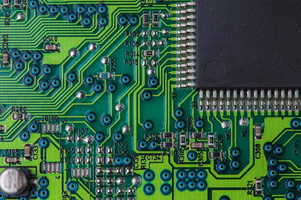 Macro image de carte de circuit imprimé vert - PCB — Photo