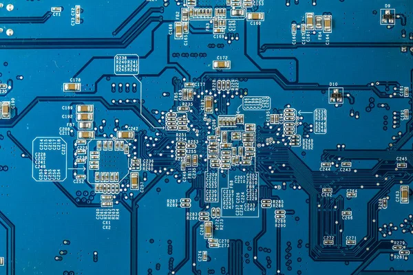 Mavi pcb fotoğrafını ekrana kapatın — Stok fotoğraf