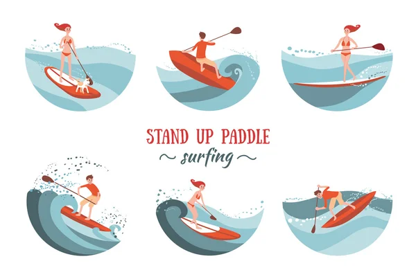 Stand Up Paddle Surfing Set - Stok Vektor