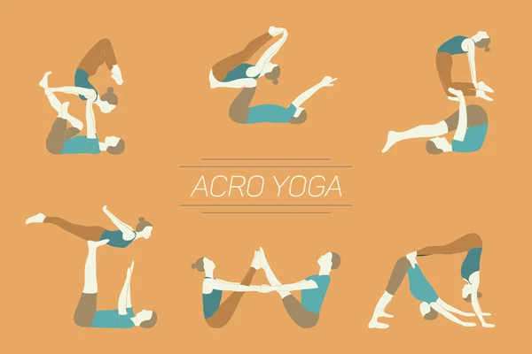 Set of acroyoga poses. — Stock Vector