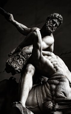 Herkül ve Centaur Nesso, Floransa, Loggia dei Lanzi 'de bulunan heykeltıraş Giambologna' nın mermer heykeli..