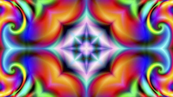 Fraktal kıvrımlardan oluşan neon ışıkta çok renkli soyut fraktal arkaplan ve kompozisyonun ortasında yıldız şeklinde bir figür