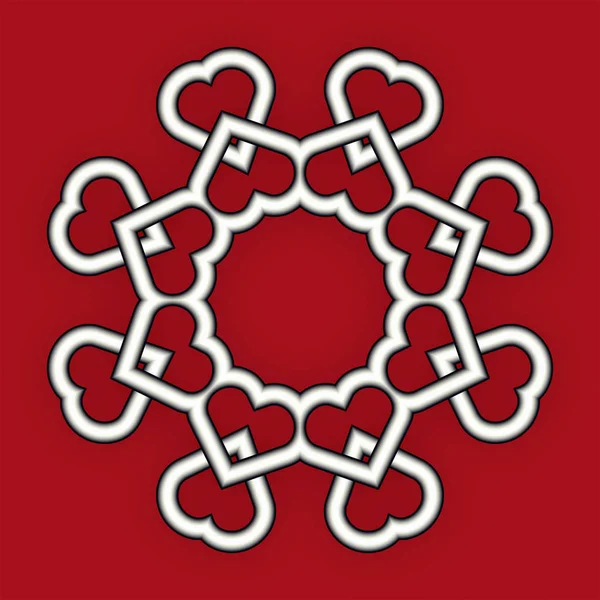  Kırmızı arka planda birbirine dolanan kalplerden oluşan karmaşık bir süs.