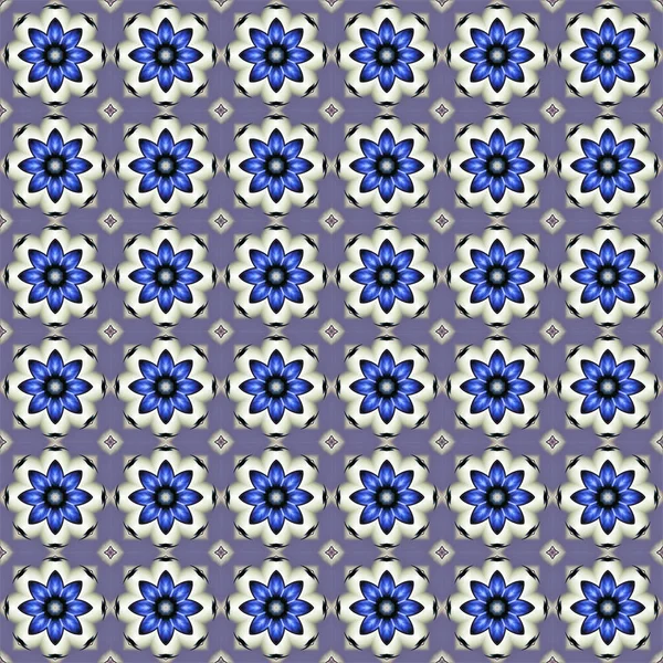 Güzel Soyut Geometrik Desenli Mavi Çiçekli Leylak Arkaplanda Dairesel Süslemeli — Stok fotoğraf